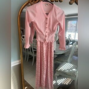 Trixxi Girl Pink Floral Pants Jumpsuit & Cardigan Set Girls Size 7/8